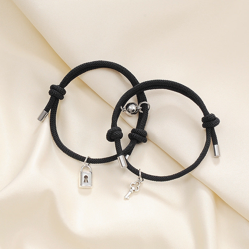 Lock & Key Couple Rope Bracelet