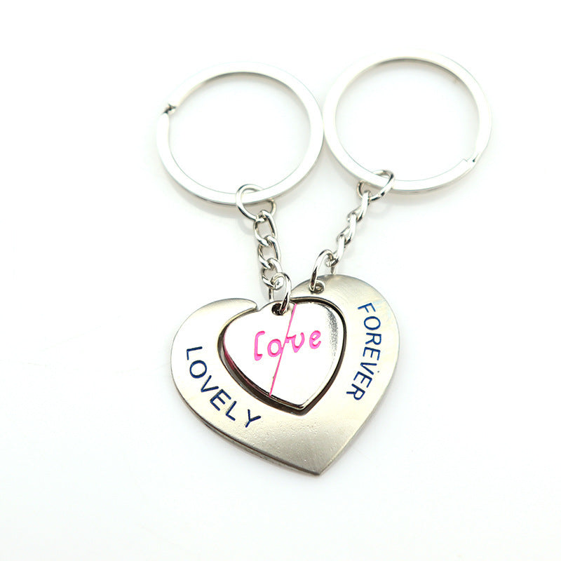 Double Heart Couple Keychain