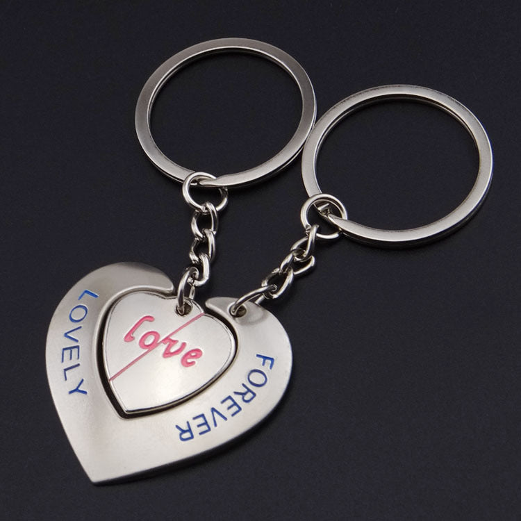 Double Heart Couple Keychain