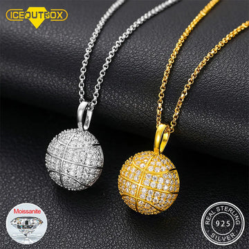 925 Sterling Silver Moissanite Basketball Pendant Couples Necklace