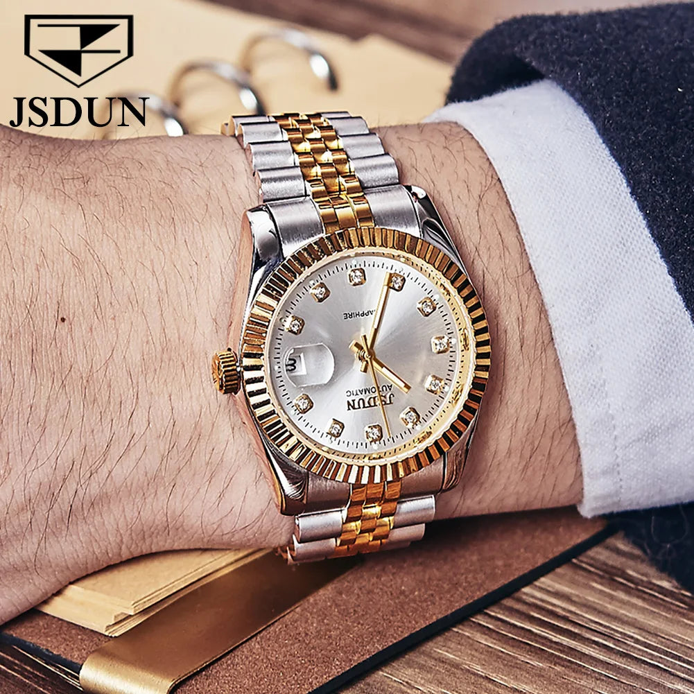 JSDUN Sapphire Automatic Couple Watches – Diamond Accents, 5ATM Waterproof-– The Ultimate Gift for Love