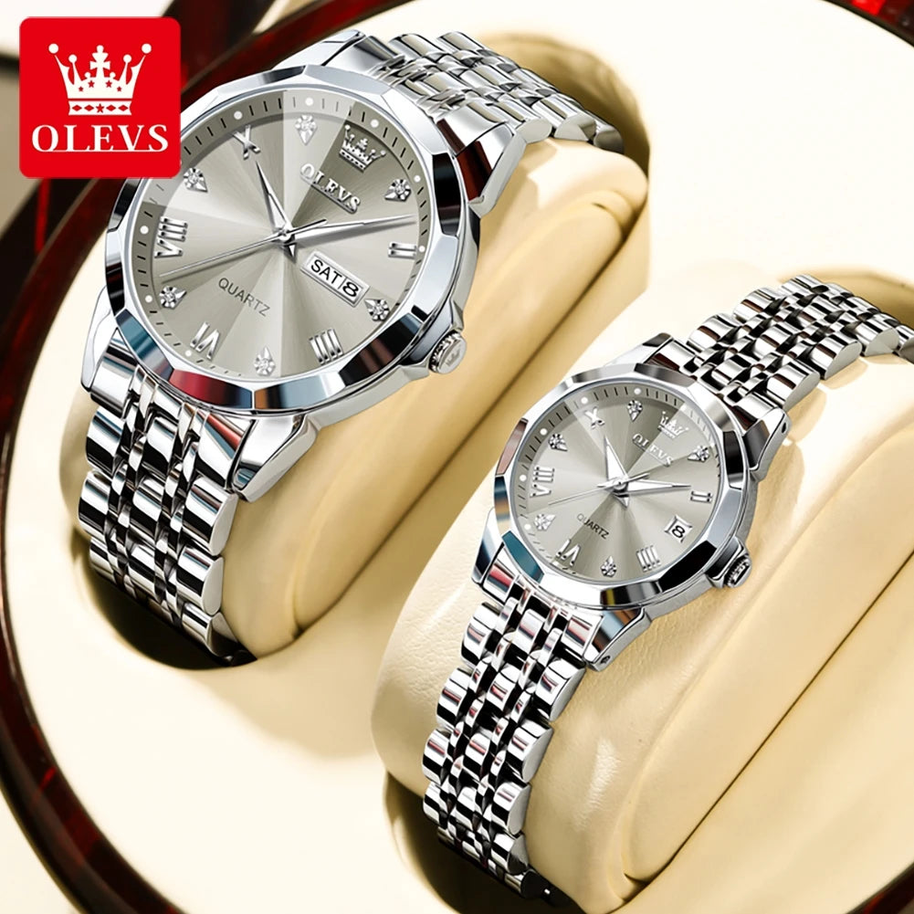 OLEVS Fashion Quartz Couple Watches – Date & Week Display