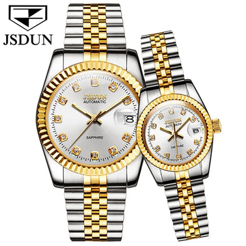 JSDUN Sapphire Automatic Couple Watches – Diamond Accents, 5ATM Waterproof-– The Ultimate Gift for Love