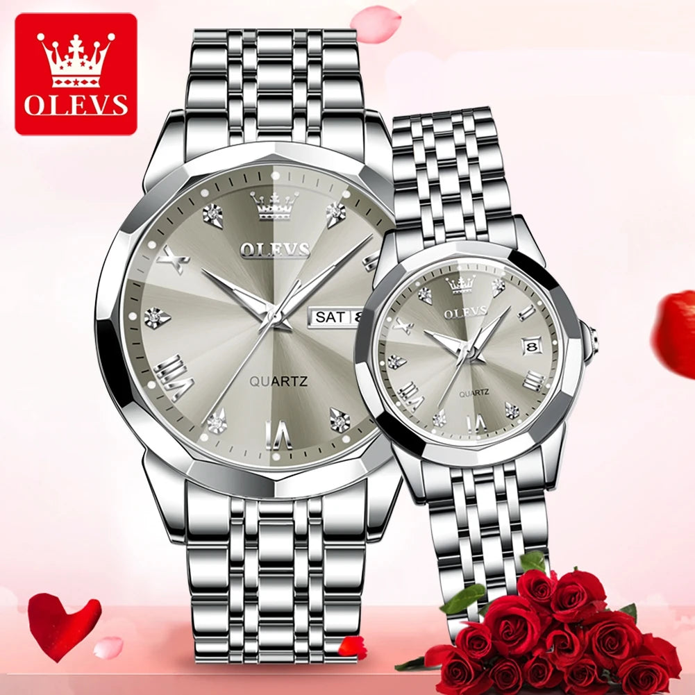 OLEVS Fashion Quartz Couple Watches – Date & Week Display