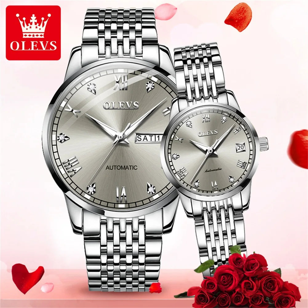 OLEVS Automatic Couple Watches – Luxury Mechanical, Roman Numerals