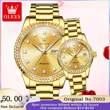 OLEVS 7003 Luxury Automatic Diamond Couple Watches