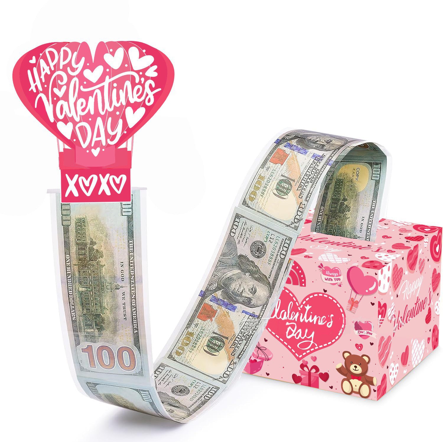 Happy valentines surprise gift box with cash